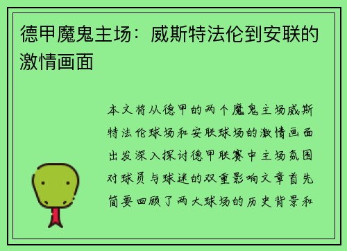 德甲魔鬼主场：威斯特法伦到安联的激情画面